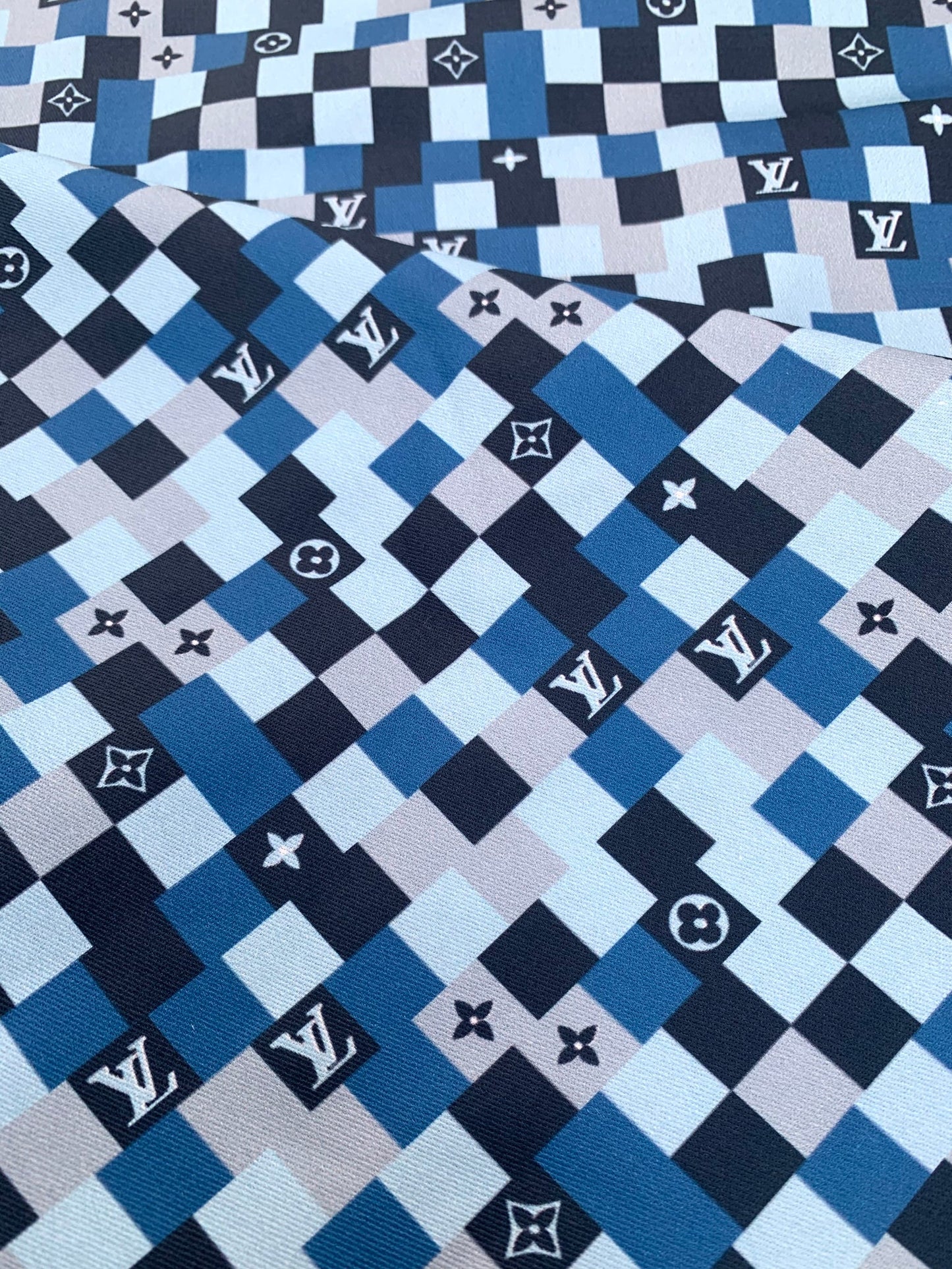 Sewing Custom Blue Damier Camouflage LV Cotton Fabric for DIY Apparel Suit