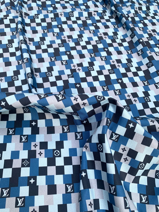 Sewing Custom Blue Damier Camouflage LV Cotton Fabric for DIY Apparel Suit