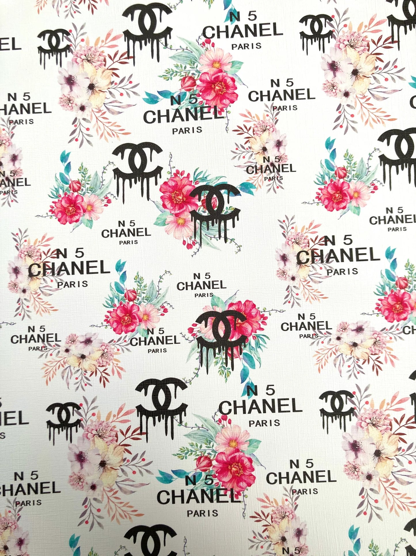 Chanel N5 Paris Custom Vinyl Leather Fabric Sold by Yard for DIY Sewing Upholstery