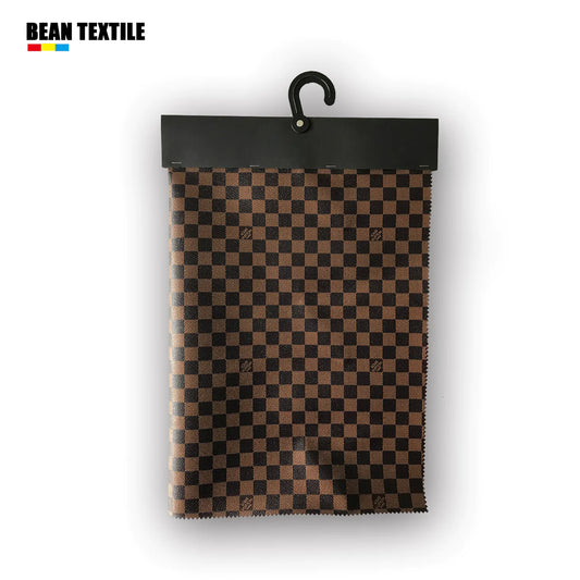 Brown LV vinyl Damier check pattern leather fabric by yard for wallet