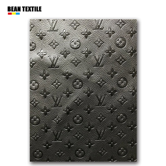 Black embossed LV craft leather fabric by yard