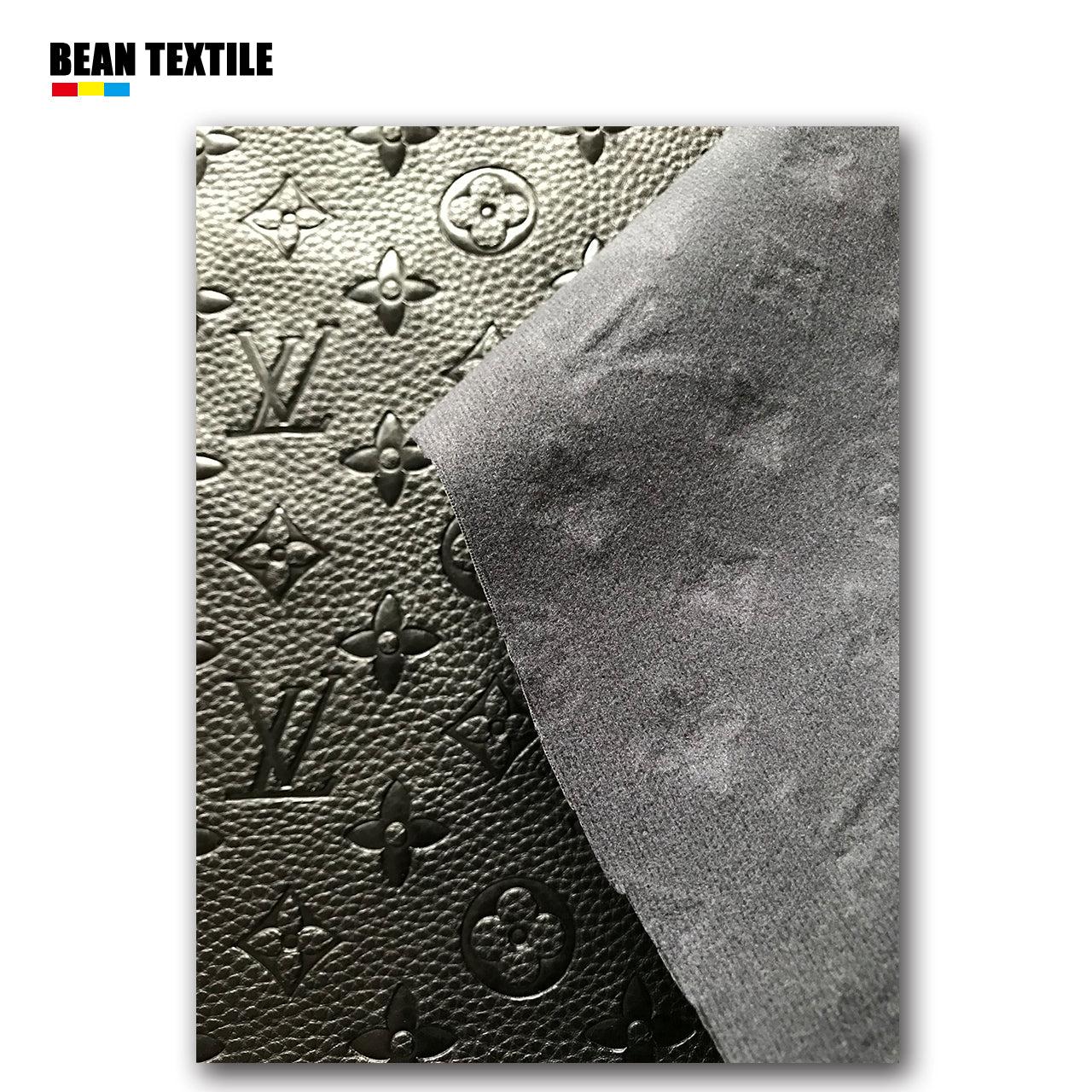 Black embossed LV craft leather fabric by yard