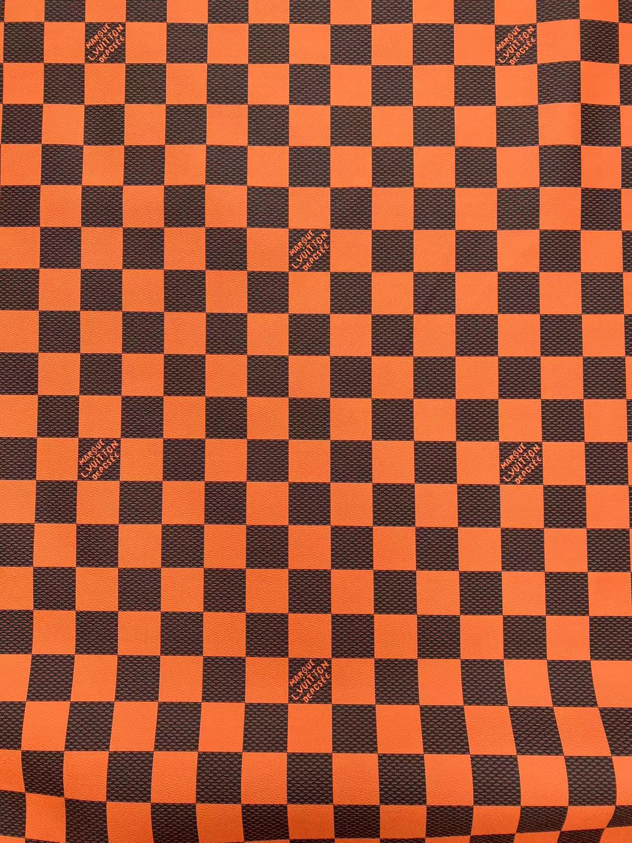 Vivid Orange Big Check Damier Vinyl Leather for LV Trainer Sneaker