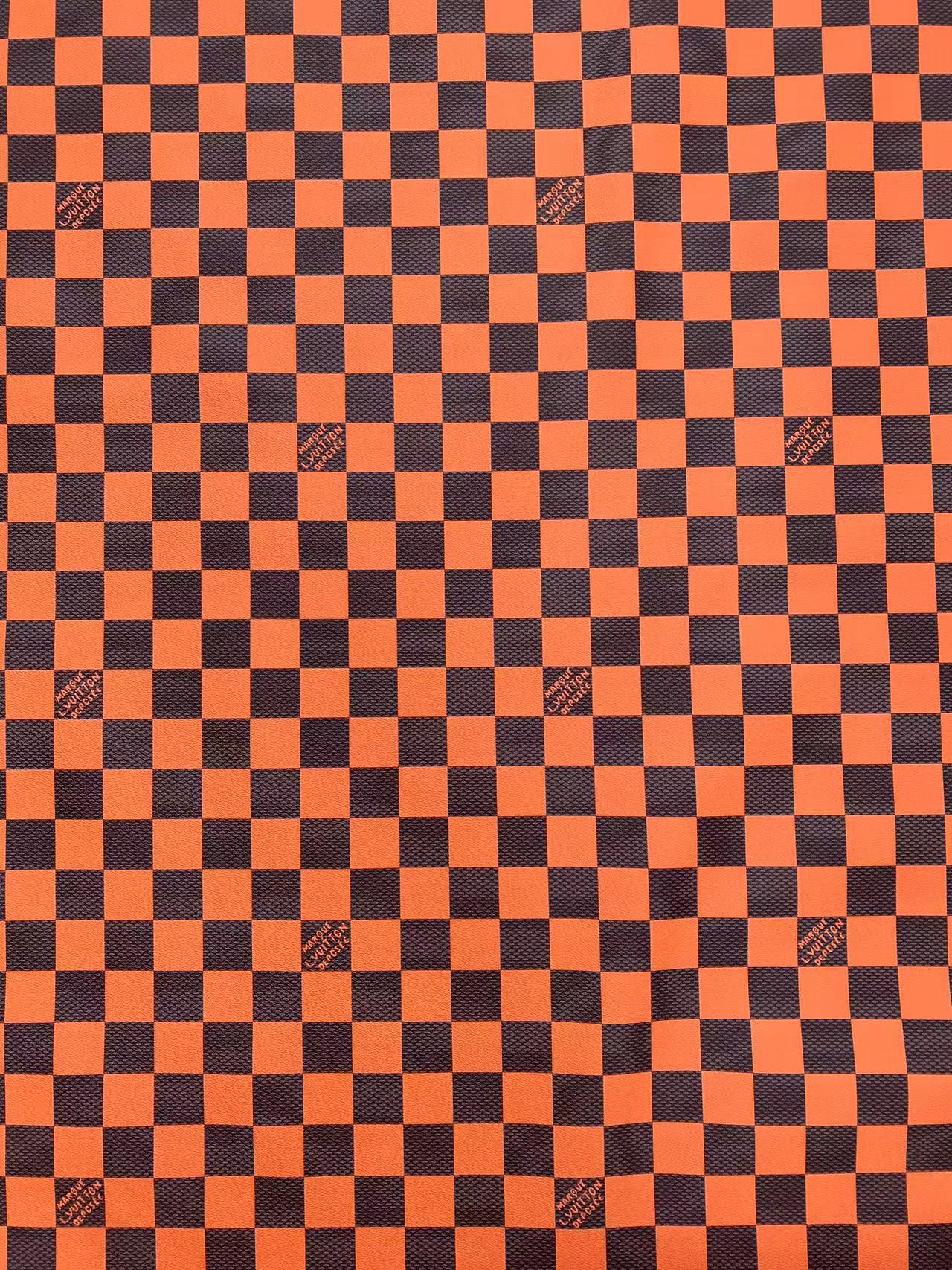 Vivid Orange Big Check Damier Vinyl Leather for LV Trainer Sneaker