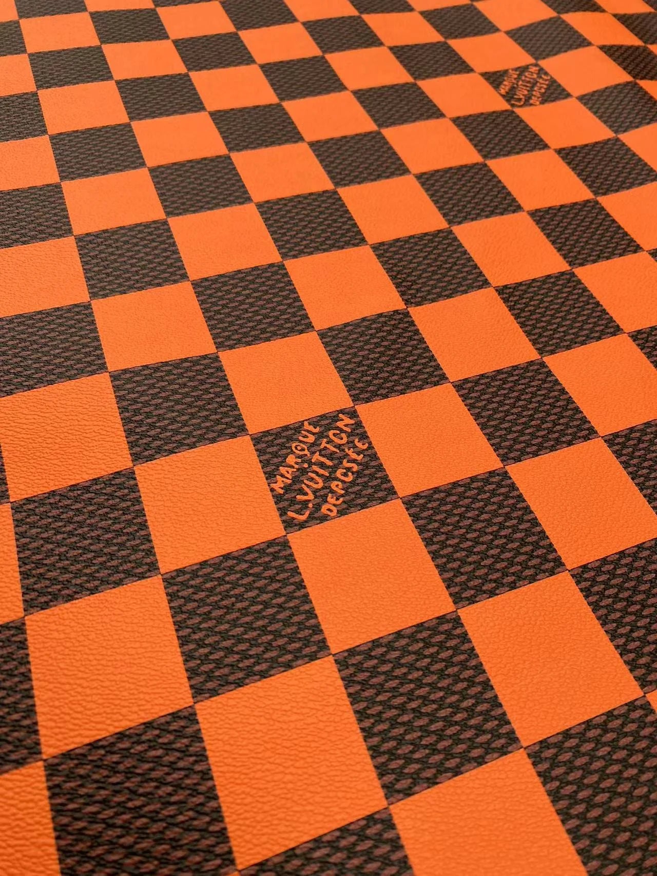 Vivid Orange Big Check Damier Vinyl Leather for LV Trainer Sneaker