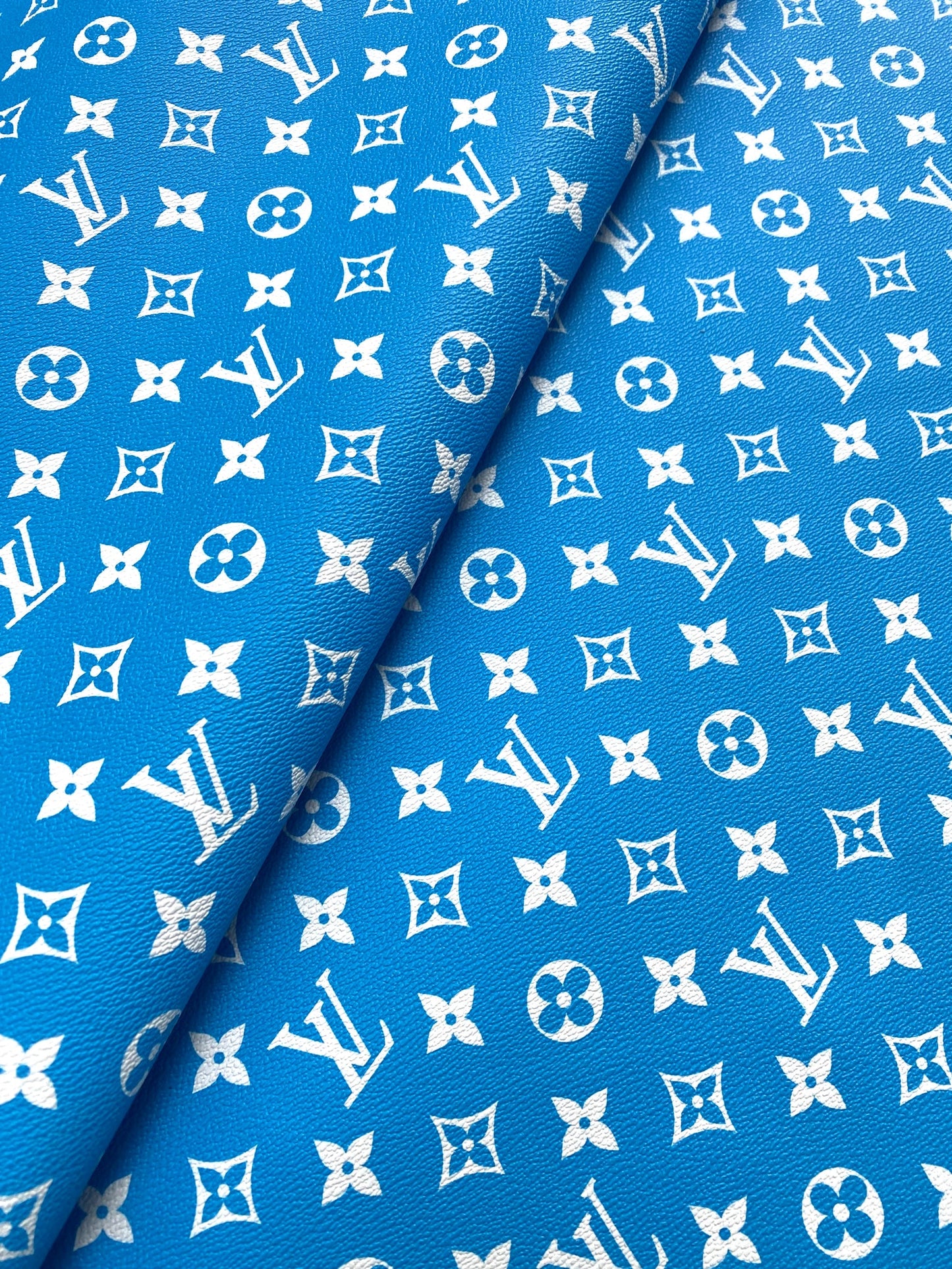 Sky Blue LV Vinyl Leather Fabric for Handmade DIY Sewing Custom Sneakers