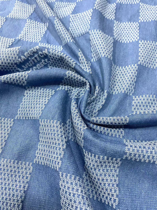 Washed LV Denim Fabric Check Damier Jeans for Handmade Custom DIY Sewing Bespoke