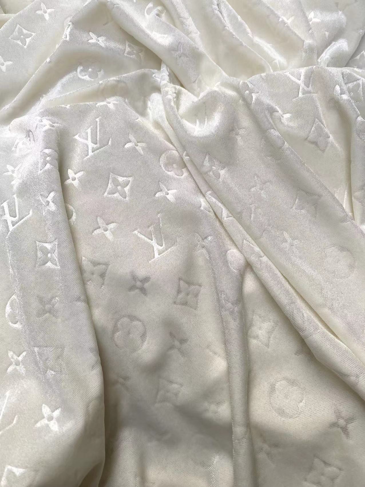 Luxury White LV Velvet Fabric for Custom Sneakers Sewing Car Upholstery