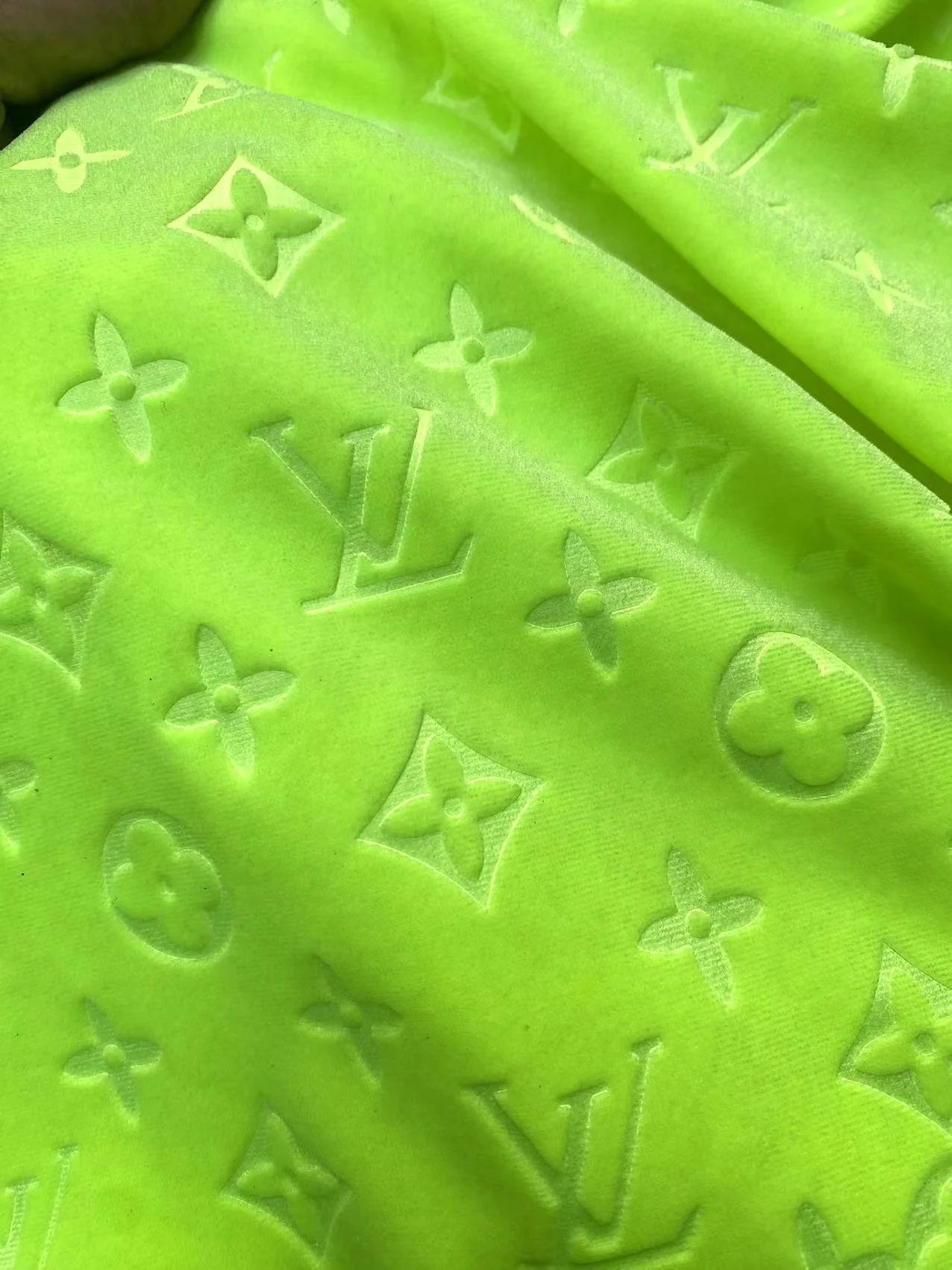 Luxury Soft Touch Neon Green LV Velvet Fabric for Custom Sneaker Sewing Car Upholstery