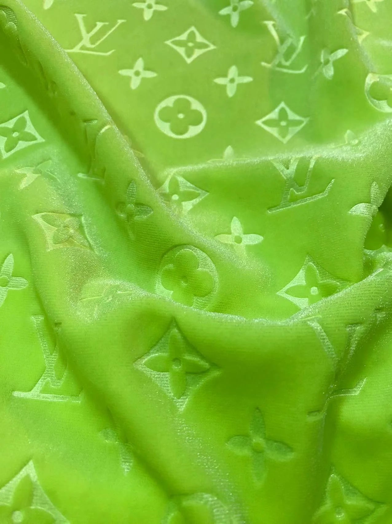 Luxury Soft Touch Neon Green LV Velvet Fabric for Custom Sneaker Sewing Car Upholstery