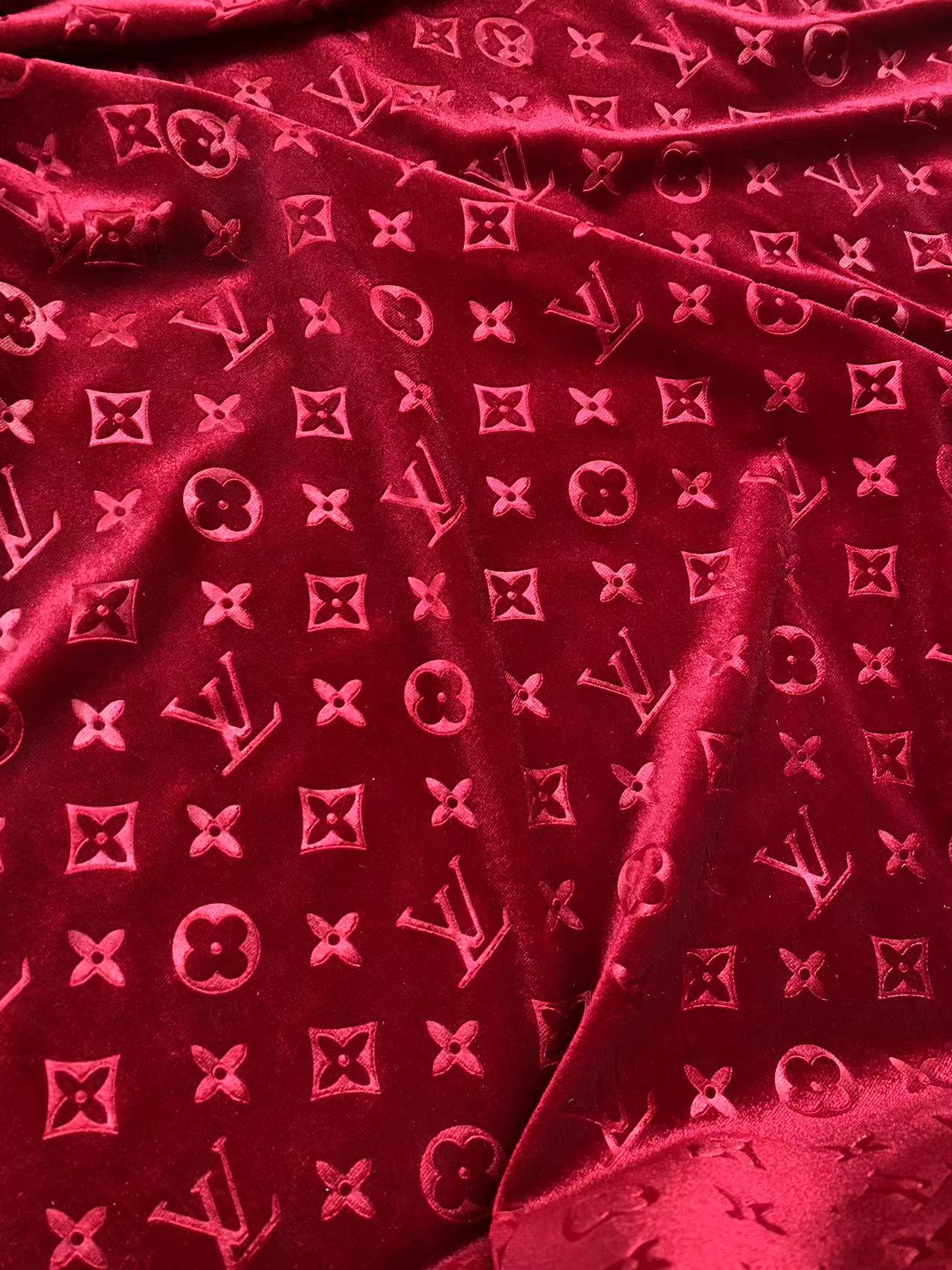 Luxury Burgundy LV Velvet Fabric for Custom Sneakers Sewing Car Upholstery