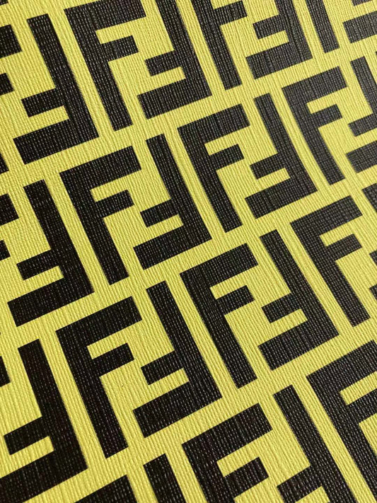 Bright Yellow Fendi FF Vinyl Faux Leather for Custom Shoe Car Upholstery