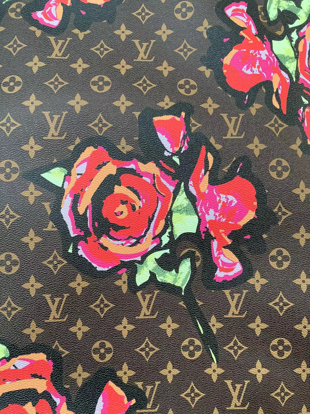 Brown LV Big Flower Leather Fabric Custom Material for Sneaker