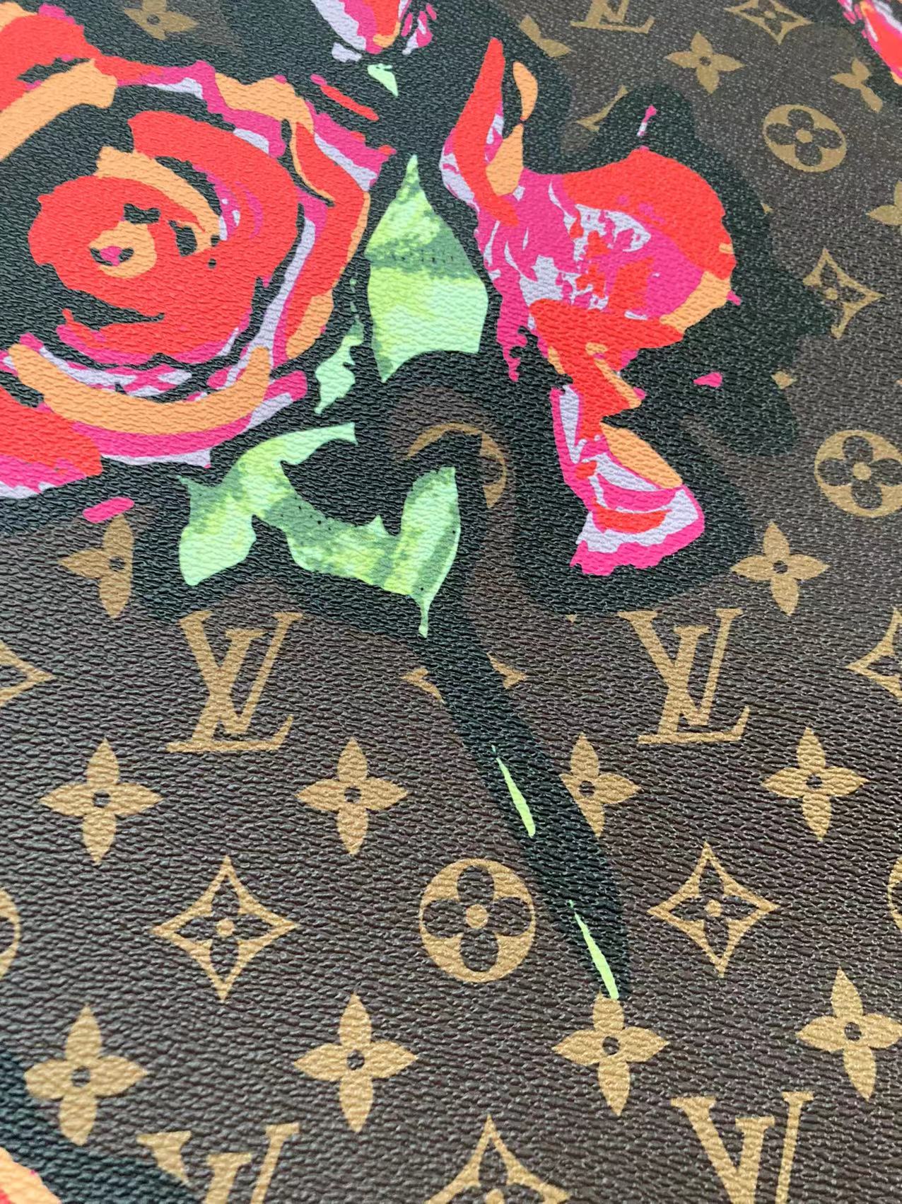 Brown LV Big Flower Leather Fabric Custom Material for Sneaker