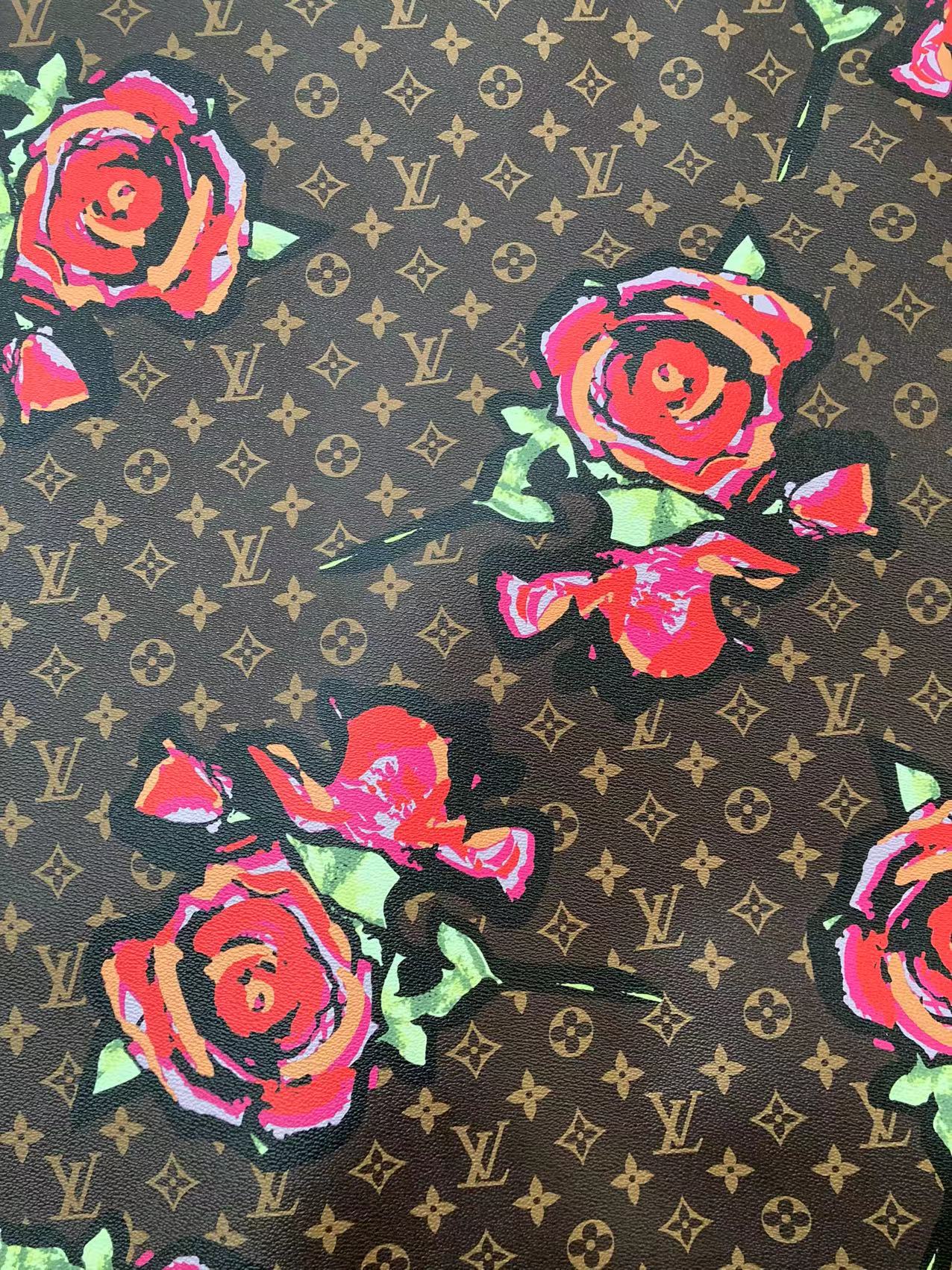 Brown LV Big Flower Leather Fabric Custom Material for Sneaker