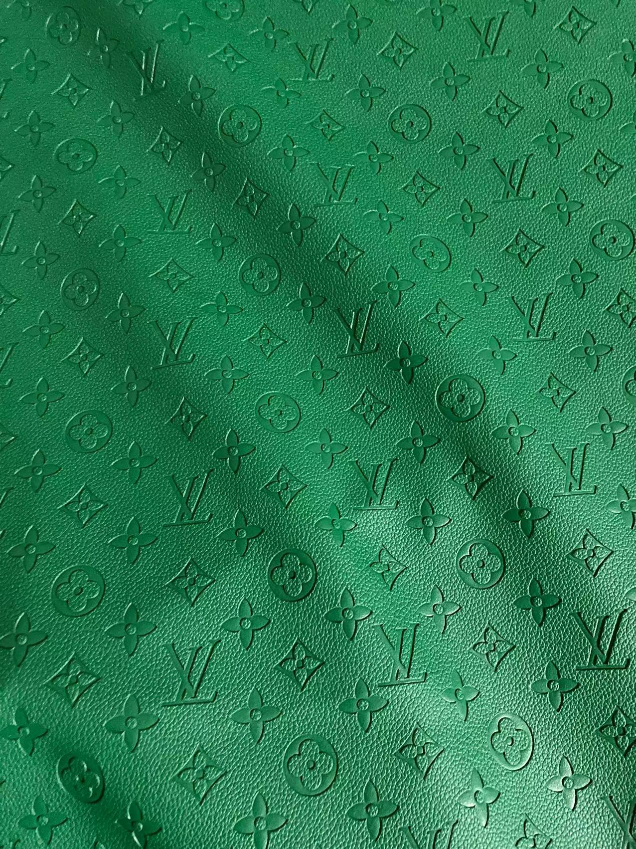 Dark Green Embossed Soft LV Leather for Handmade Sewing Custom