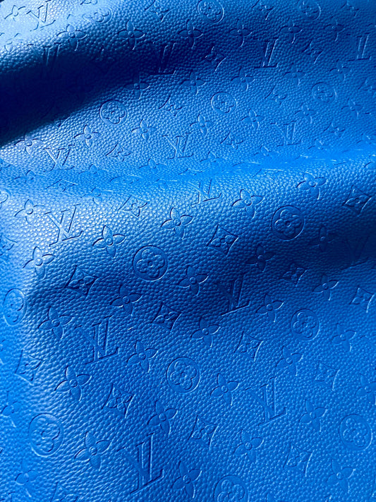 Handmade Leather Fabric Royal Blue Embossed LV for Sneakers Upholstery