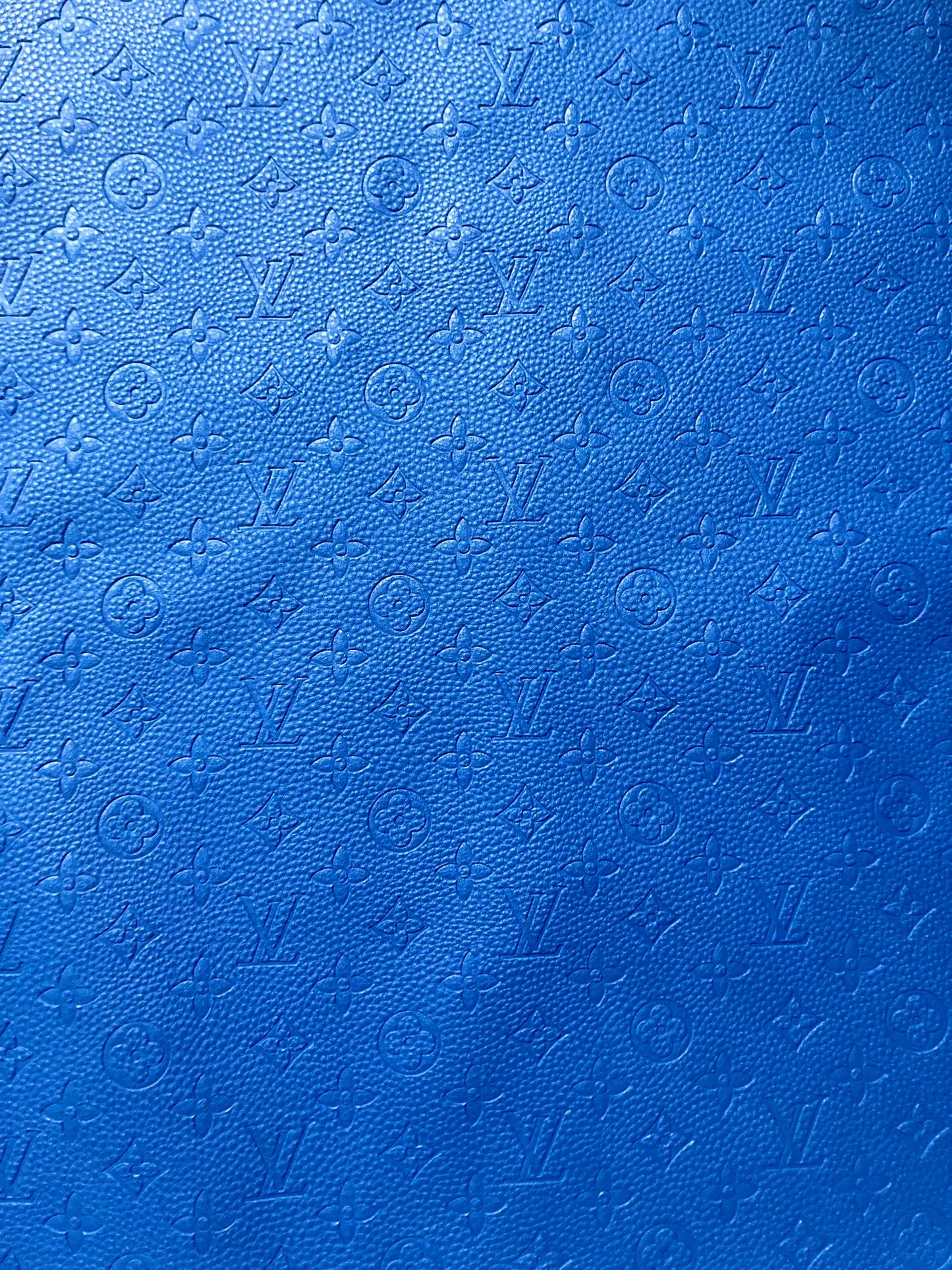 Handmade Leather Fabric Royal Blue Embossed LV for Sneakers Upholstery