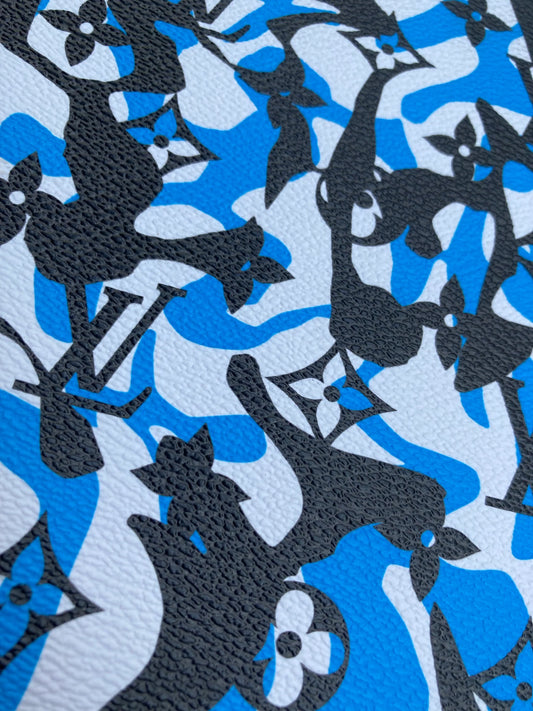 Handmade Blue Camouflage LV Vinyl Leather Fabric for Custom Sneakers