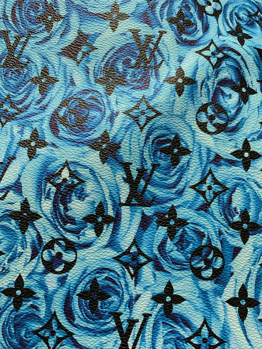 Blue Rose LV Leather Fabric for Custom Handmade Fabric