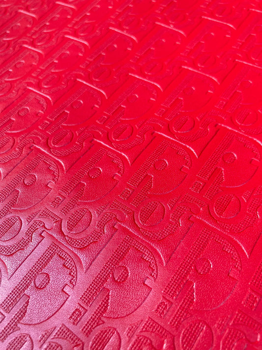 Custom Leather Handcraft Pure Red Embossed Dior Fabric