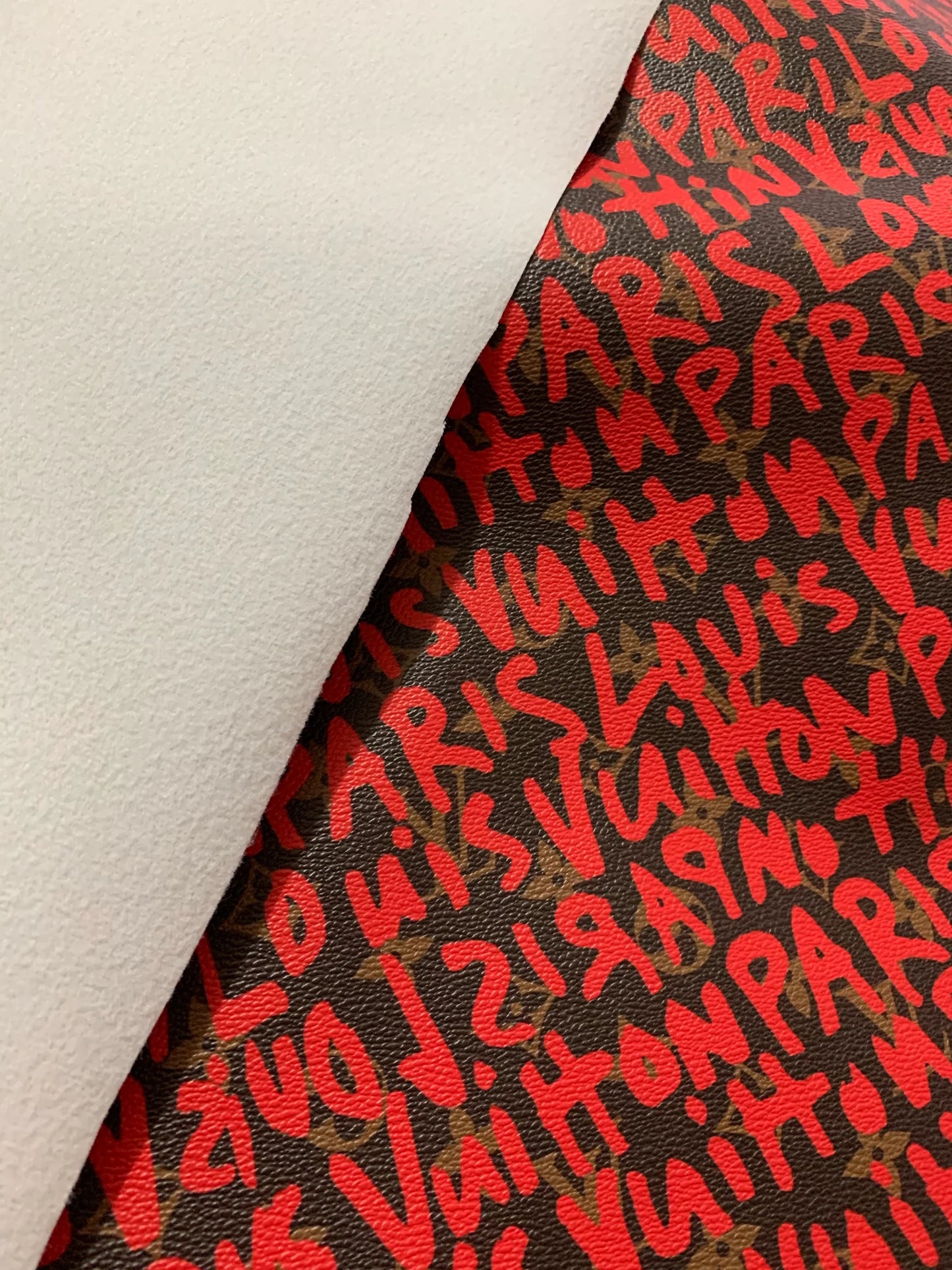 Red LV Graffiti Letter Leather for Shoe Custom Craft