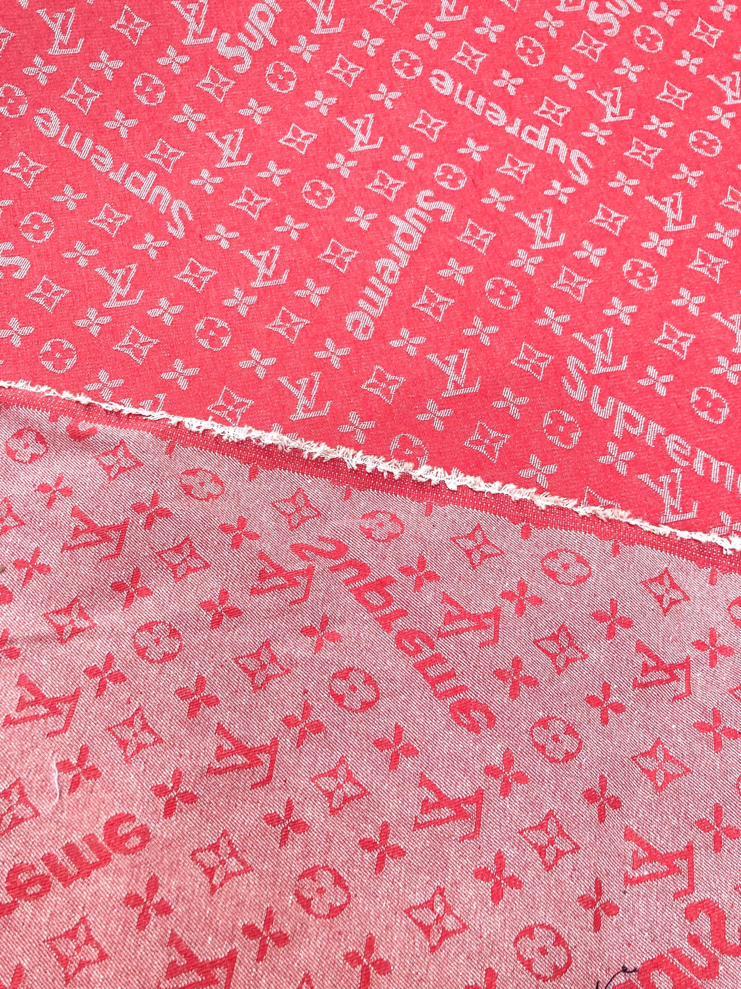 Sewing Fabric Red Supreme LV Denim Jean Material