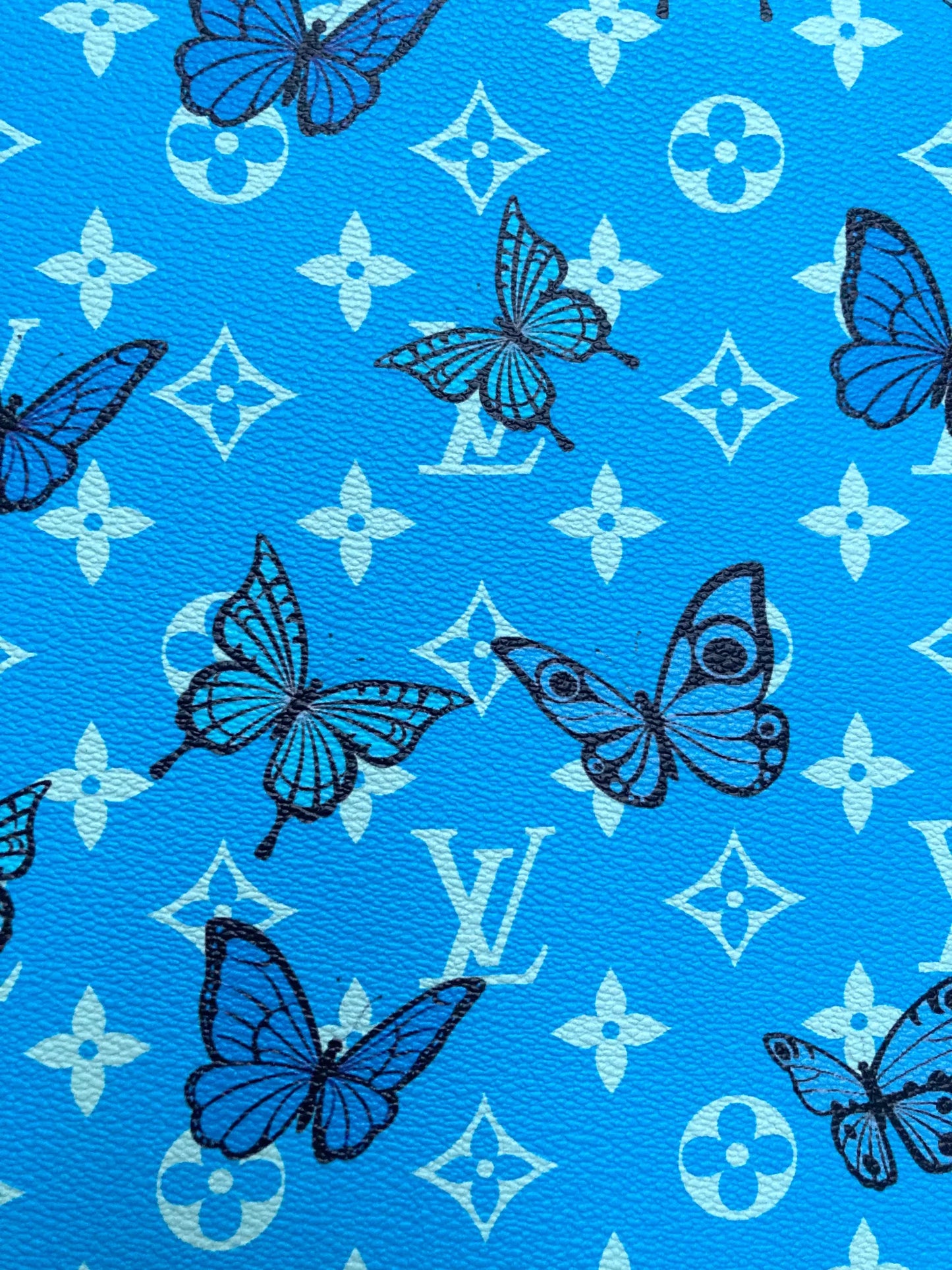 Blue Butterfyl Designer Custom LV Leather for Sneakers Crafts Upholstery