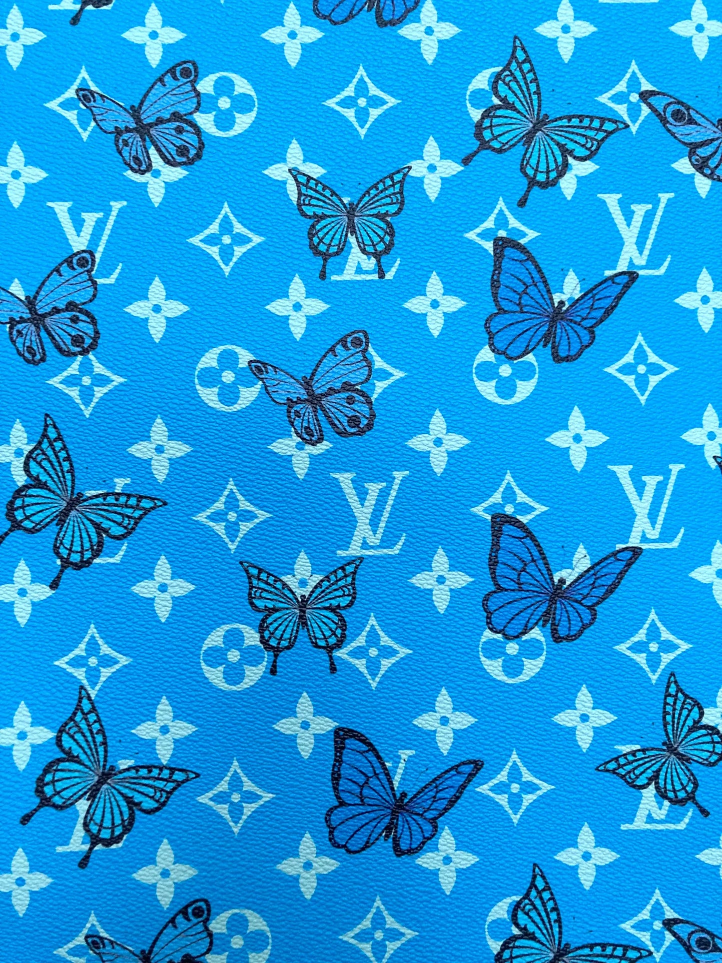 Blue Butterfyl Designer Custom LV Leather for Sneakers Crafts Upholstery