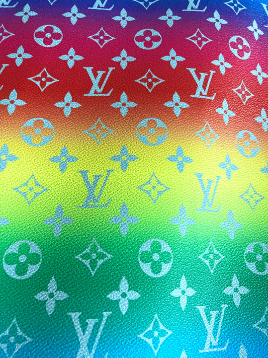 Bright Color Rainbow LV Leather Fabric for Custom