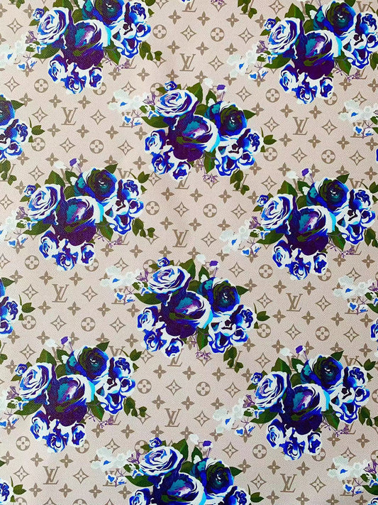 Blue Flower Handmade Custom LV Vinyl for Sneakers Upholstery