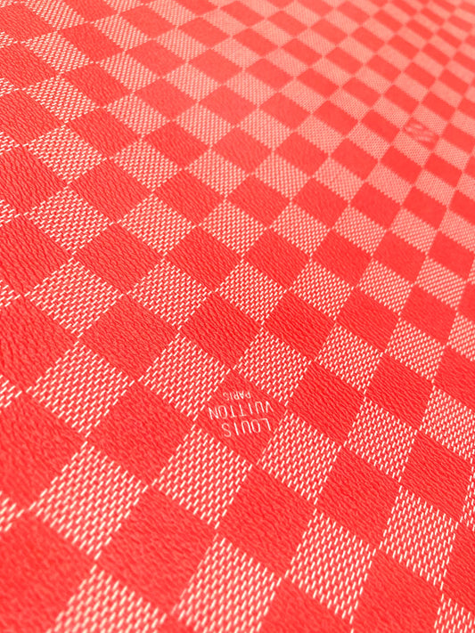 Red Damier Handmade Vinyl For Custom Sneakers Upholstery